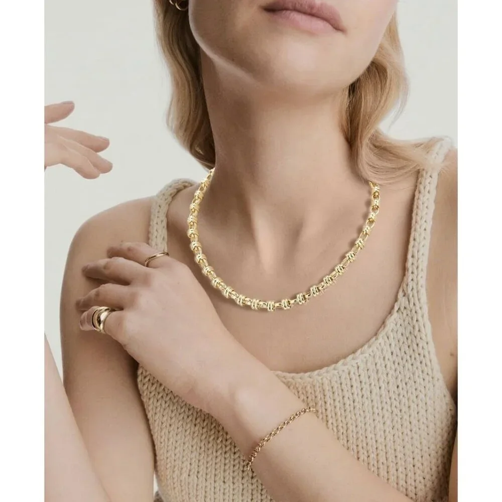 Women Gold 14k Gold Plated Chunky Link Adjustable Link Choker Chain Hip-hop Neck